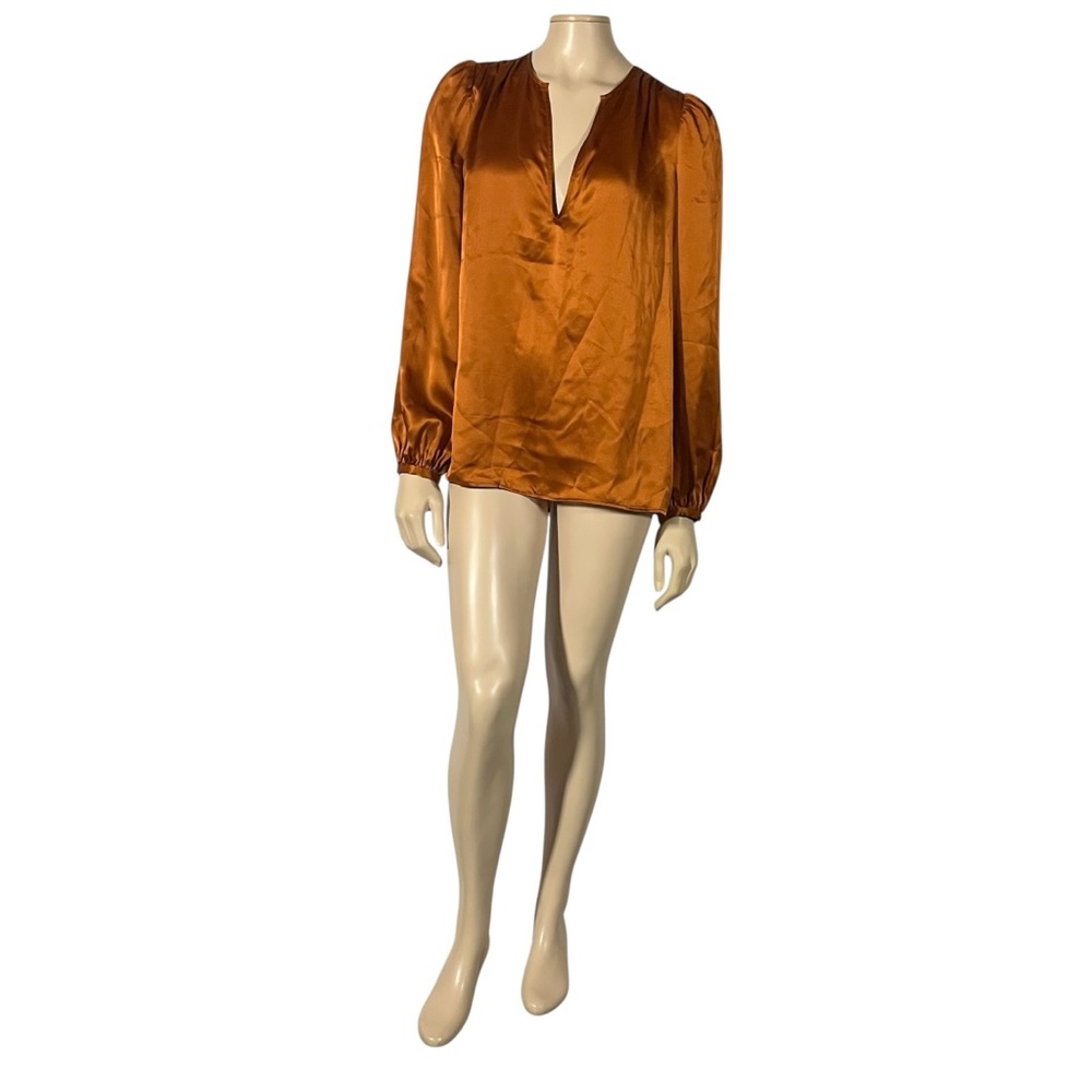 NWT L’agence Lou Silk Blouse Turmeric Burnt Orange Colour - Picture 2 of 11